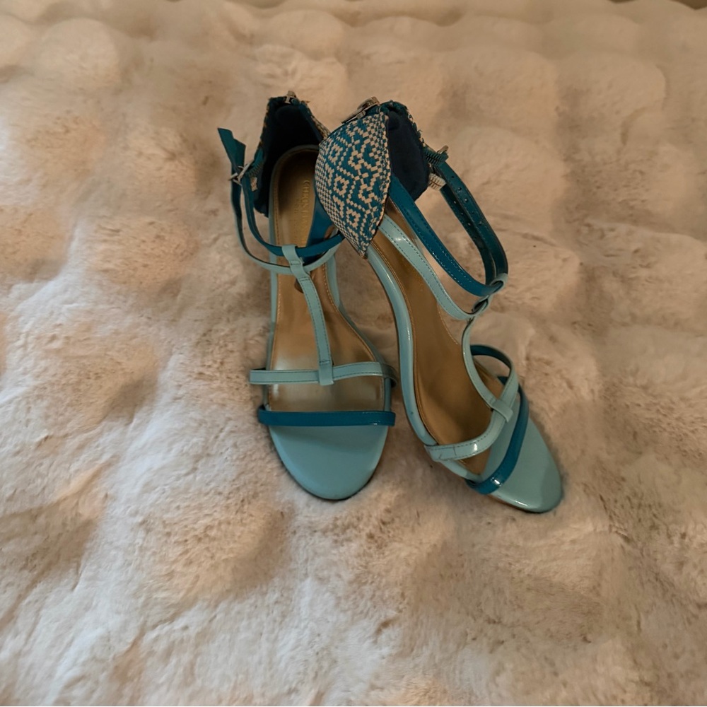 Christian Siriano Two-Tone Teal Strappy High Heel Sandals
